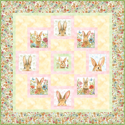 Bunnies & Blooms Quilt Kit 63" by 63"
