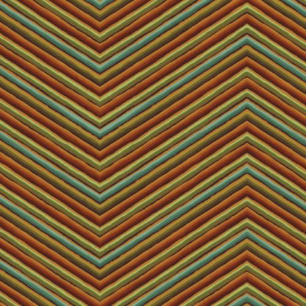 Pattern of chevron stripes in brown, green, and orange on a striped background.