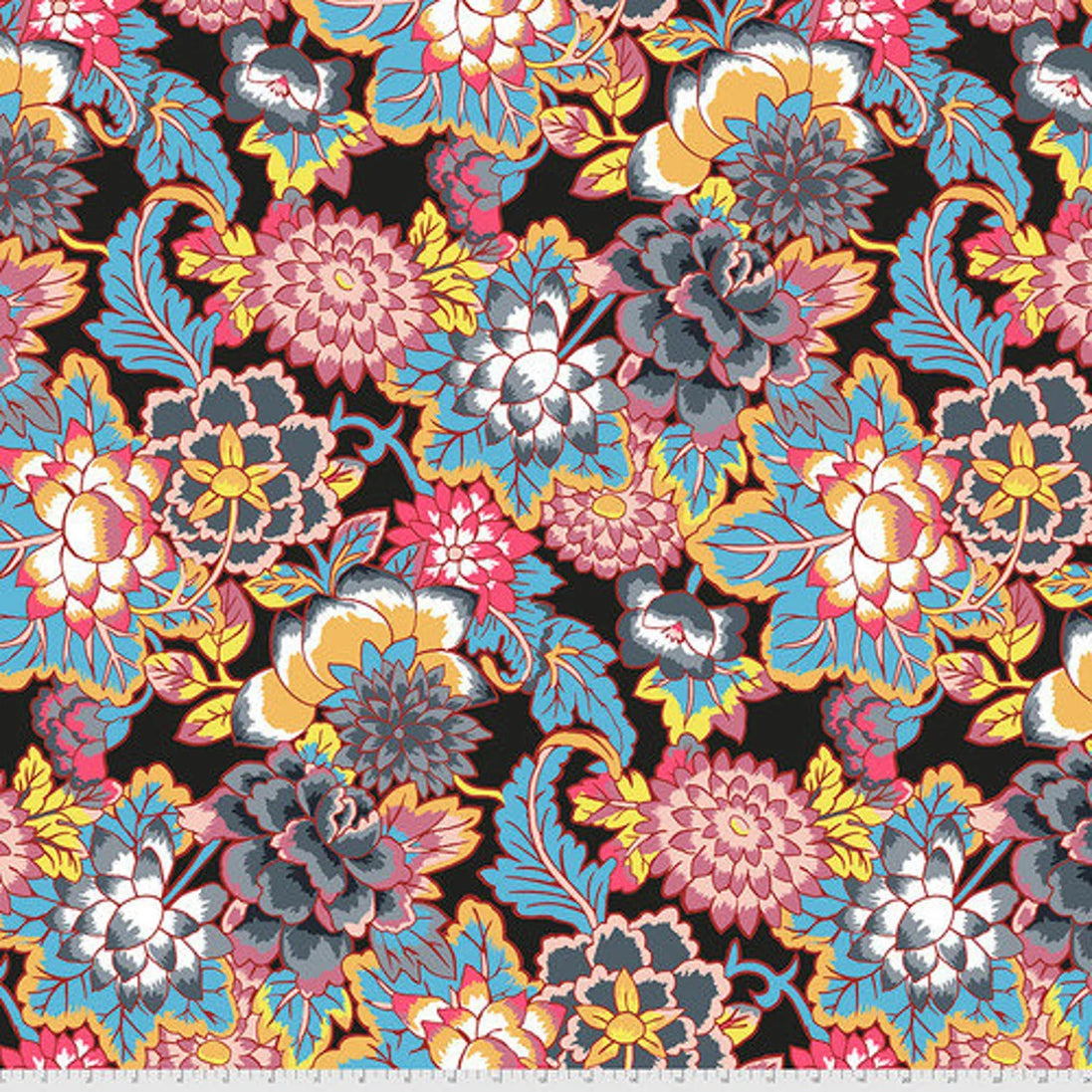 Colorful floral pattern on black fabric