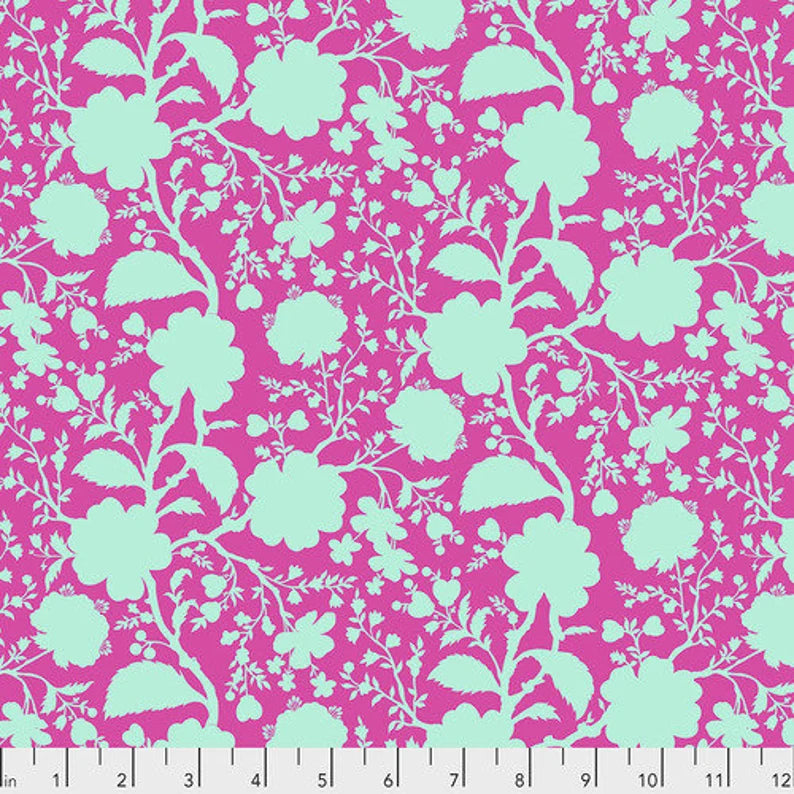 aqua flowers on magenta background