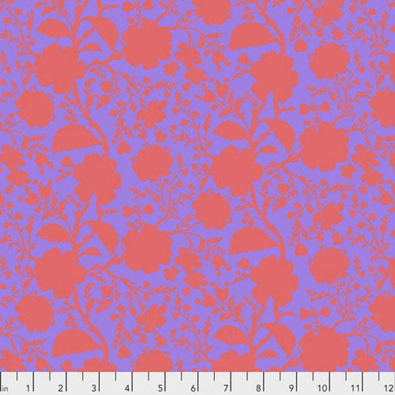 Floral pattern with pink flowers on a purple background