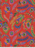 Colorful feather pattern on a red background