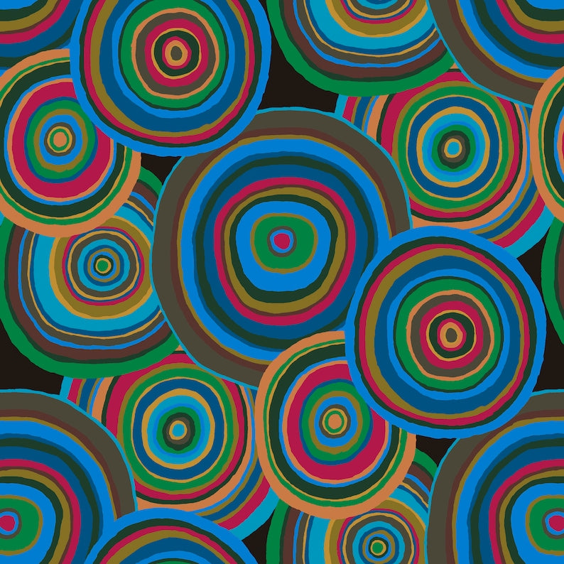 Pattern of concentric circles in various colors on a black background