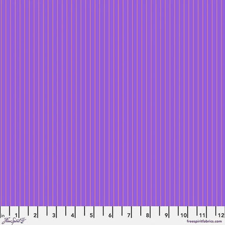 Purple fabric with thin vertical light pink stripes 