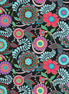 Colorful floral and paisley pattern on a black background