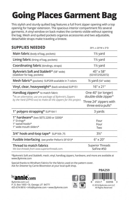 By Annie Going Places Garment Bag pattern