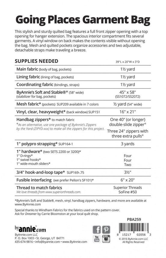 By Annie Going Places Garment Bag pattern
