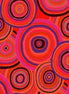 Pattern of concentric circles in red, pink, and purple on a red background