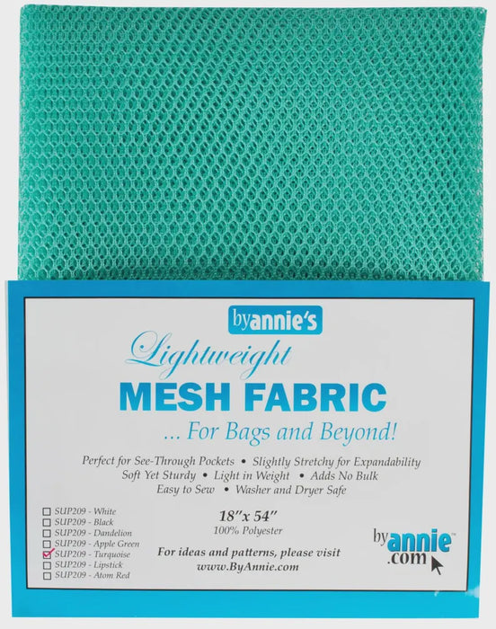 Teal mesh fabric package with By Annie's branding on a white background