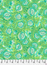 Patterned fabric with green floral design on a green background
