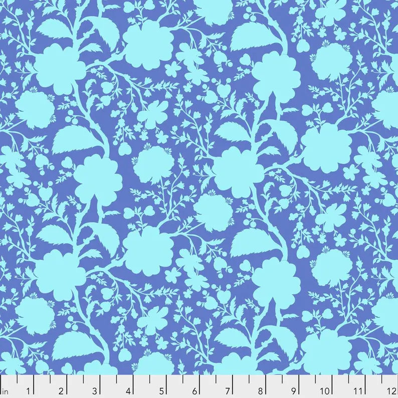 Floral pattern with light blue flowers on a darker blue background