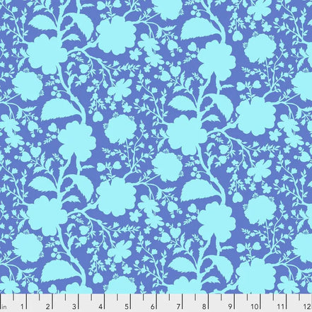 Floral pattern with light blue flowers on a darker blue background