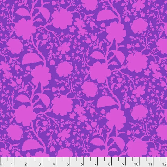 Floral pattern with pink flowers on a purple background