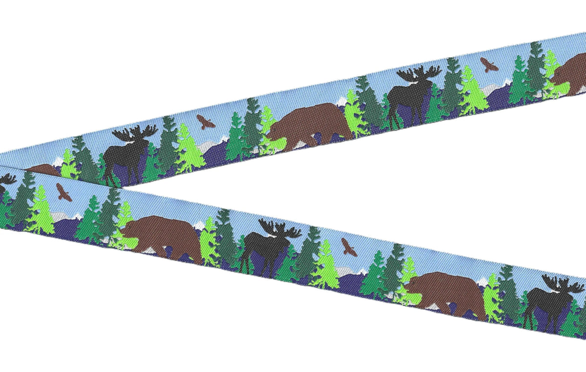 Alaskan Jacquard Ribbon 7/8in Brown Bear/ Black Moose/Eagle