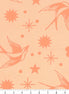 Pattern of birds and stars on a peach background with a ruler at the bottom.