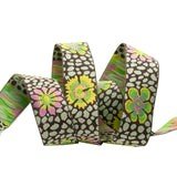 Jacquard Trim Guinea Flower yellow on Green