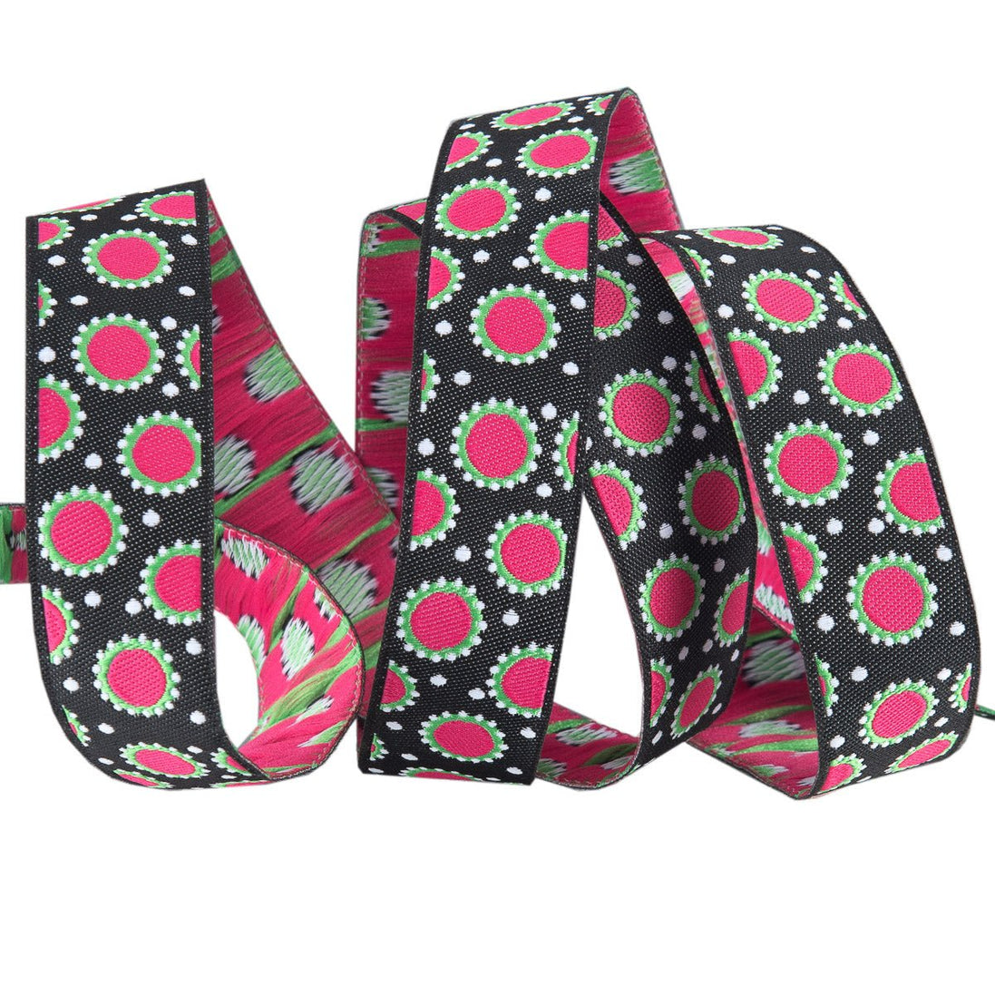 Jacquard Ribbon Jane Sassaman Pink/Black Dotty