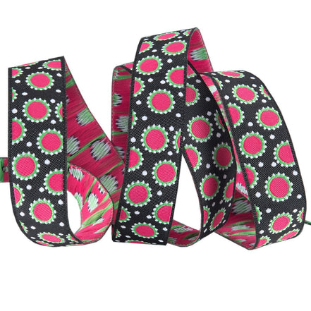 Jacquard Ribbon Jane Sassaman Pink/Black Dotty