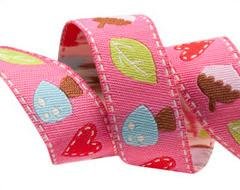 Jacquard Ribbon Pink w/ Mushrooms