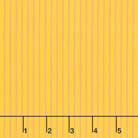 Yellow fabric with pink vertical stripes and a ruler at the bottom.