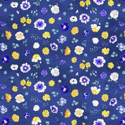 Faith Digital Tossed Flowers Royal Blue